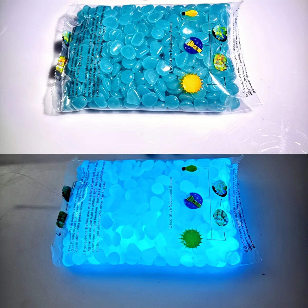 100pcs Glow-in-the-Dark Garden Pebbles Luminous Stones for Decor