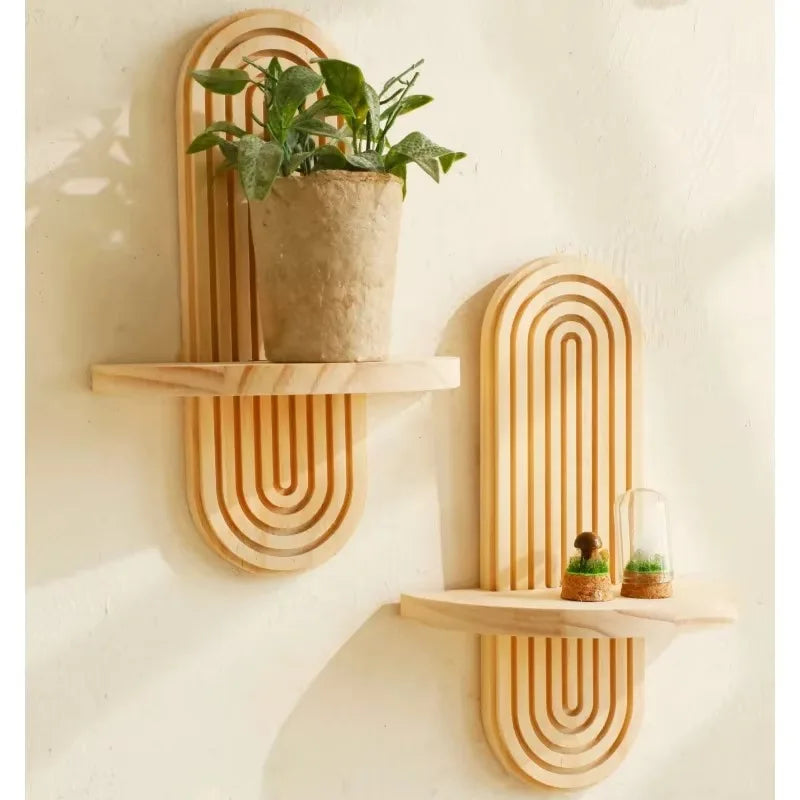 Boho Wooden Wall Shelf – Modern Wall-Mounted Storage & Display Rack