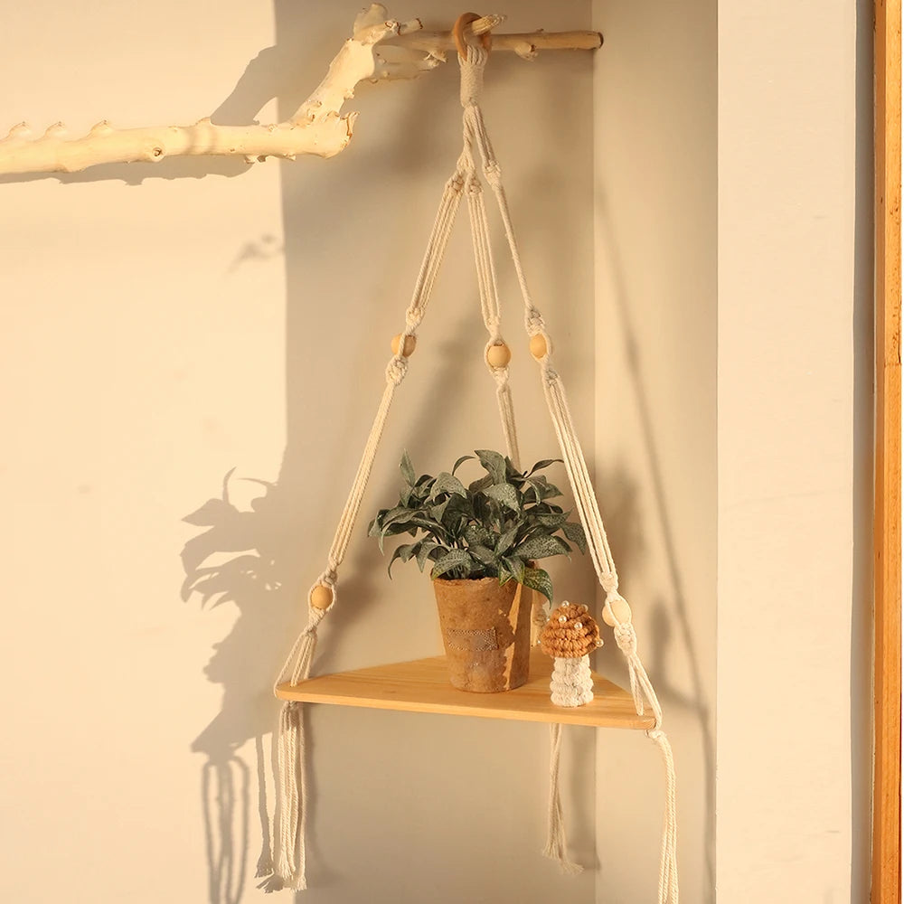 1/2/3-Tier Boho Corner Wall Shelf – Floating Wood Display for Home Decor