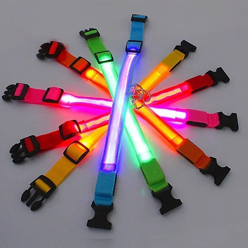 LED Glowing Dog Collar – Adjustable Rechargeable Luminous Flashing Night Safety Collar for Small Dogs