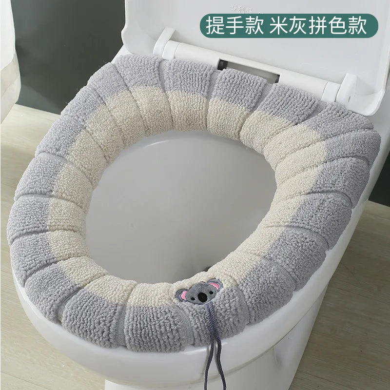 Winter Warm Toilet Seat Cover – Thick Soft Washable Cushion with Handle