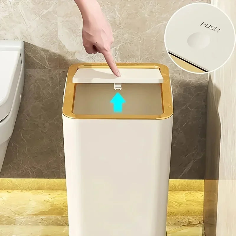 10L Odor-Proof Trash Can – One-Touch Modern Design, Durable Plastic, Leakproof Bin for Kitchen & Bathroom