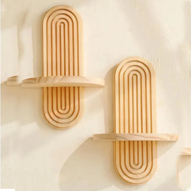 Boho Wooden Wall Shelf – Modern Wall-Mounted Storage & Display Rack