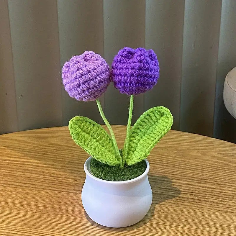 DIY Mini Handwoven Rose Plant – Woolen Thread Potted Decor for Office & Home