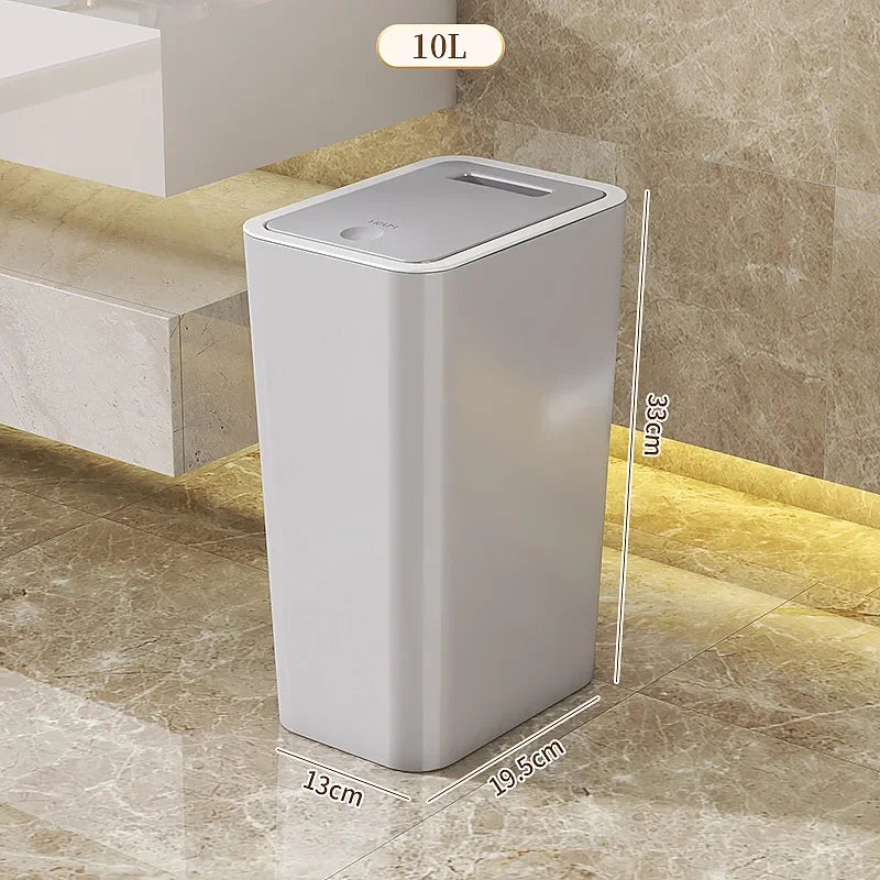10L Odor-Proof Trash Can – One-Touch Modern Design, Durable Plastic, Leakproof Bin for Kitchen & Bathroom