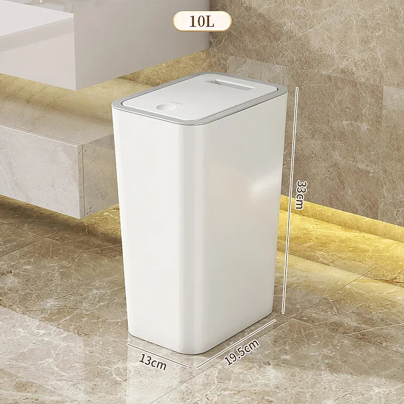 10L Odor-Proof Trash Can – One-Touch Modern Design, Durable Plastic, Leakproof Bin for Kitchen & Bathroom