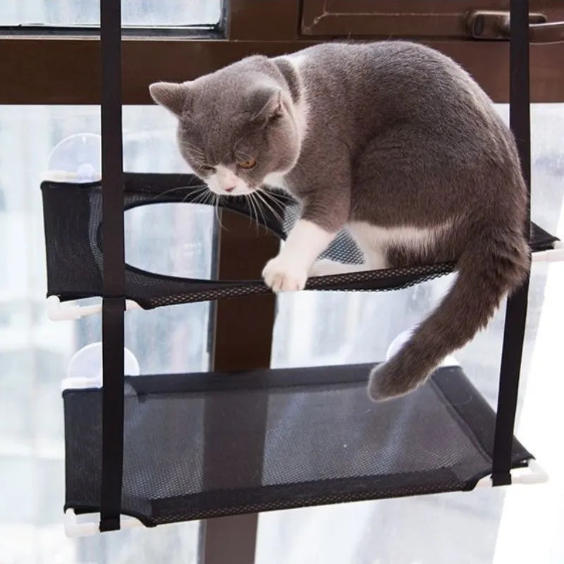 Cat Hammock Window Bed with Suction Cups – Double-Decker Hanging Seat & Tunnel Perch for Cats and Kittens