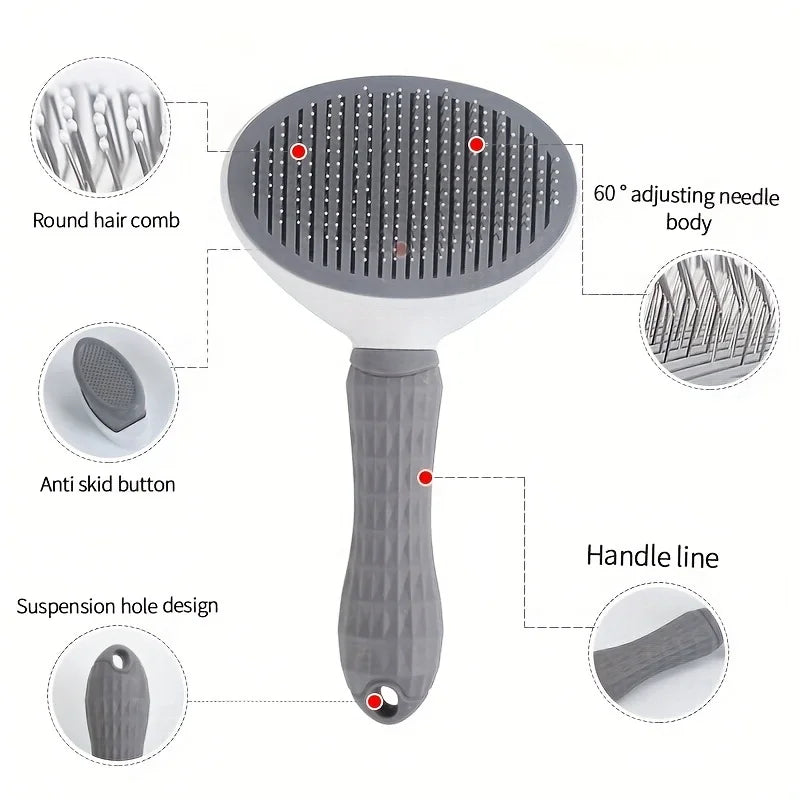 One-Click Pet Hair Removal Comb Slicker Brush for Dogs & Cats – Easy Grooming Tool with Automatic Cleaning