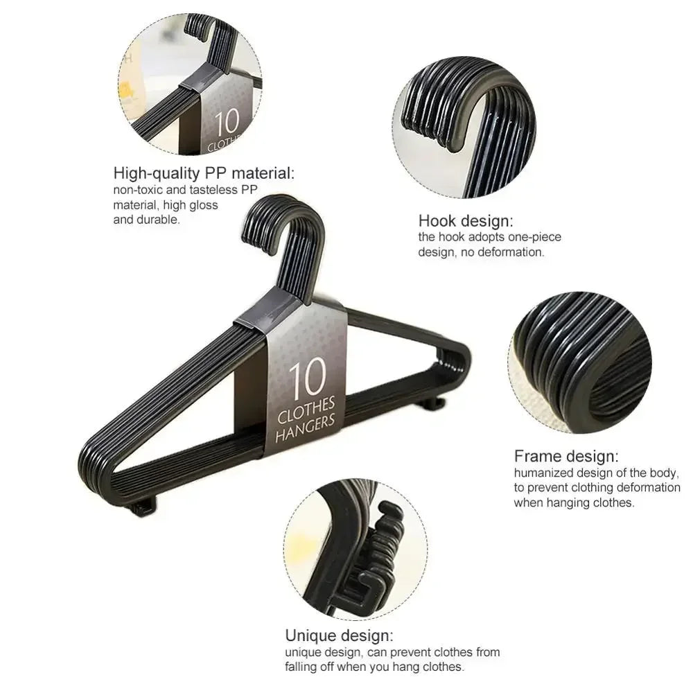 10pcs Non-Slip Plastic Clothes Hangers Space-Saving, Portable & Durable for Home Use