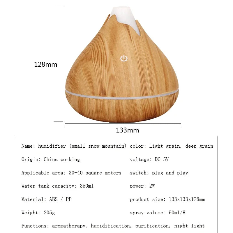 350ML Wood Grain Ultrasonic Essential Oil Diffuser with Remote & 7-Color LED Light