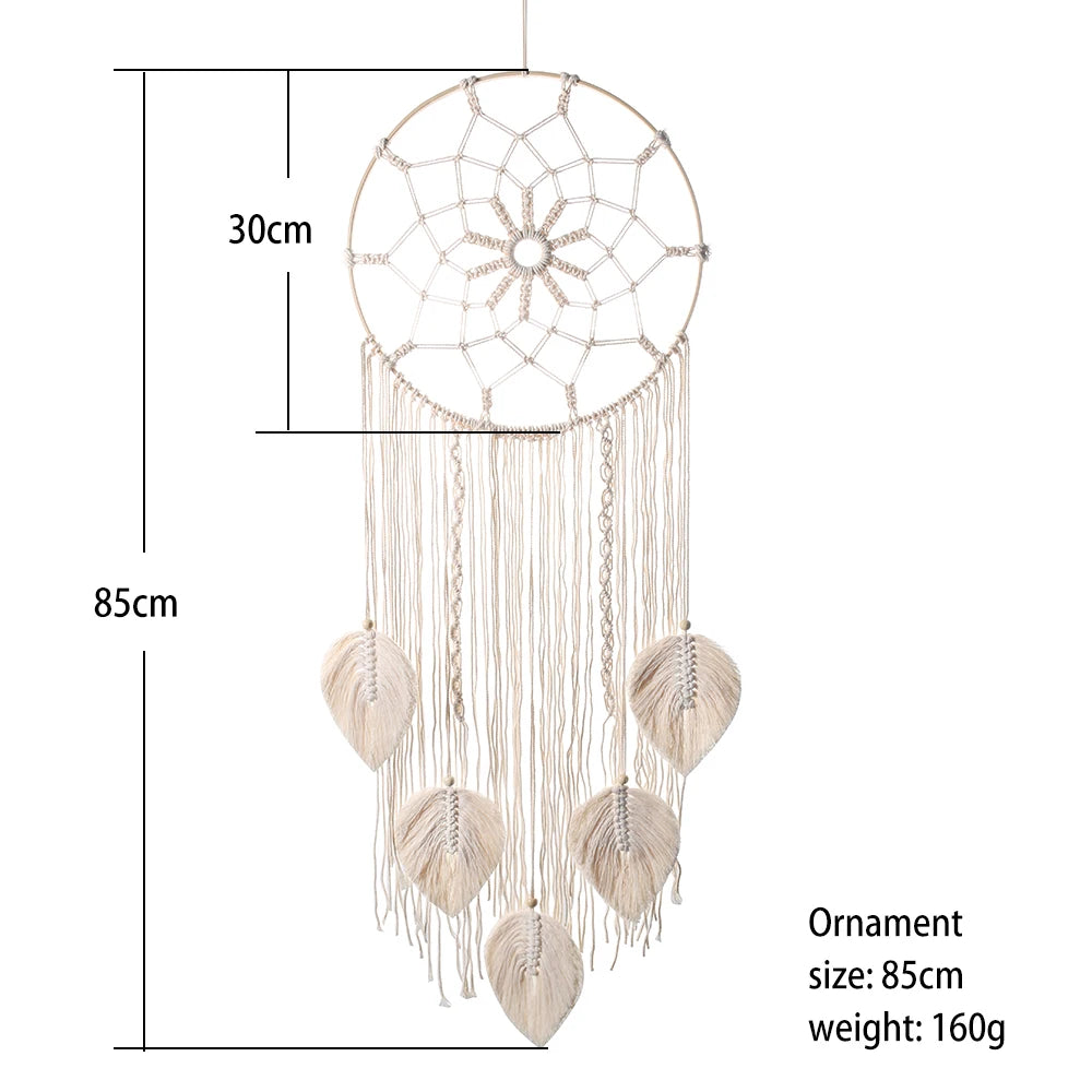 Boho Macrame Leaf Dream Catcher – Handmade Wall Hanging Tapestry Decor