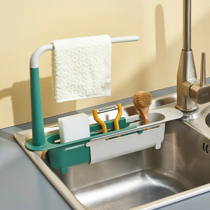 Telescopic Sink Shelf Organizer – Adjustable Soap, Sponge Holder & Drain Rack for Kitchen Sink Storage