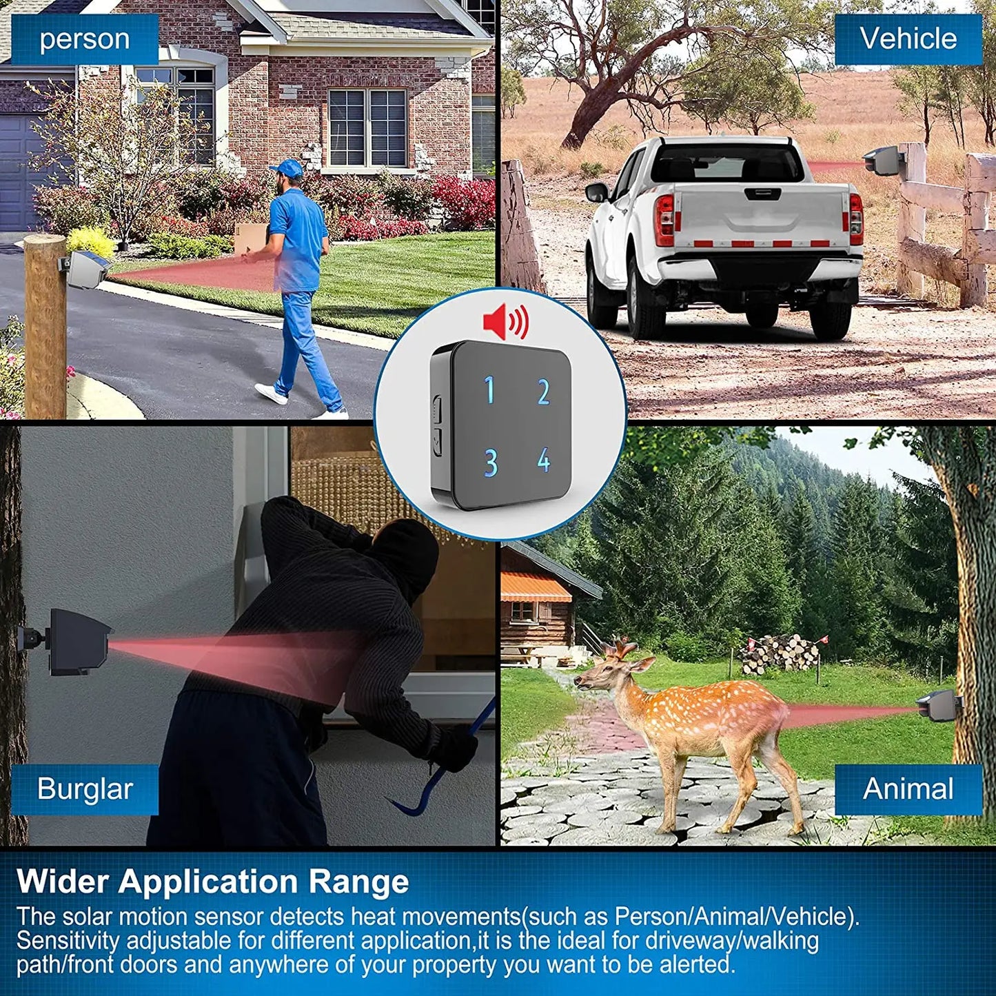 400m Solar Wireless Driveway Motion Sensor Alarm