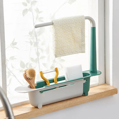Telescopic Sink Shelf Organizer – Adjustable Soap, Sponge Holder & Drain Rack for Kitchen Sink Storage
