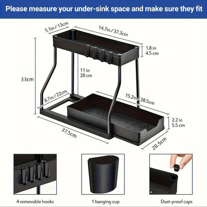 2 Tier Pull Out Storage Box Drawer Organizer – Space Saving, Durable, Large Capacity for Kitchen & Bathroom Essentials
