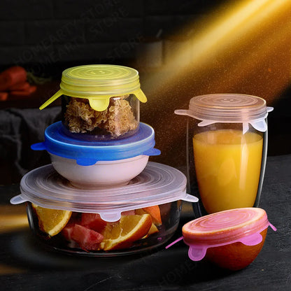 6PCS Reusable Silicone Lids Flexible Fresh-Keepers for Cans & Dishes