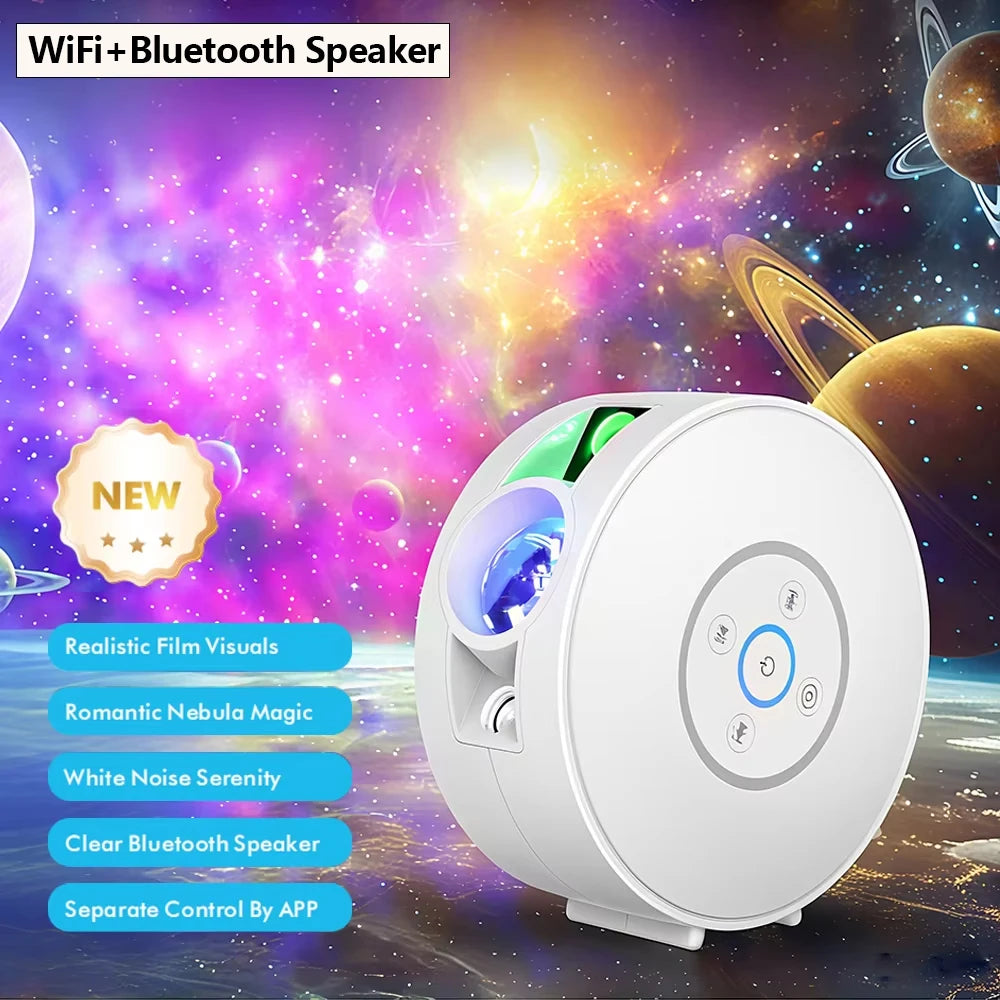 Smart Galaxy Star Projector – App-controlled nebula night light for gaming rooms, bedrooms, and ambient decor.