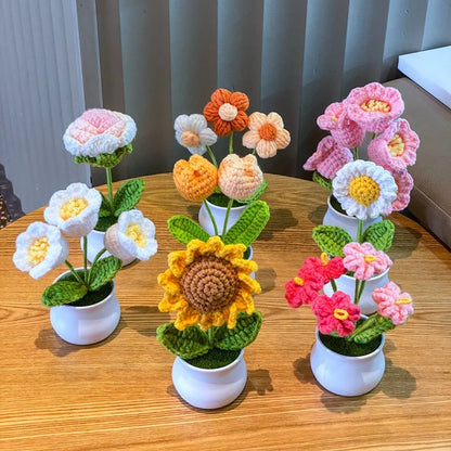 DIY Mini Handwoven Rose Plant – Woolen Thread Potted Decor for Office & Home