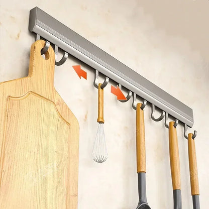 Wall Mounted Aluminum Alloy Hooks Rack – Drill-Free Row Hook Holder for Kitchen Utensils, Bathroom Towels, Robes & Coats
