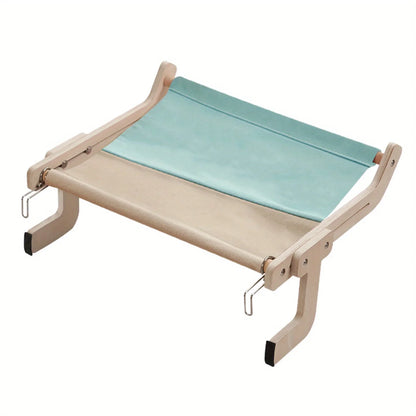 Cat Hammock Window Bed with Wooden Stand – Hanging Detachable Balcony Perch Nest for Indoor Cats & Kittens