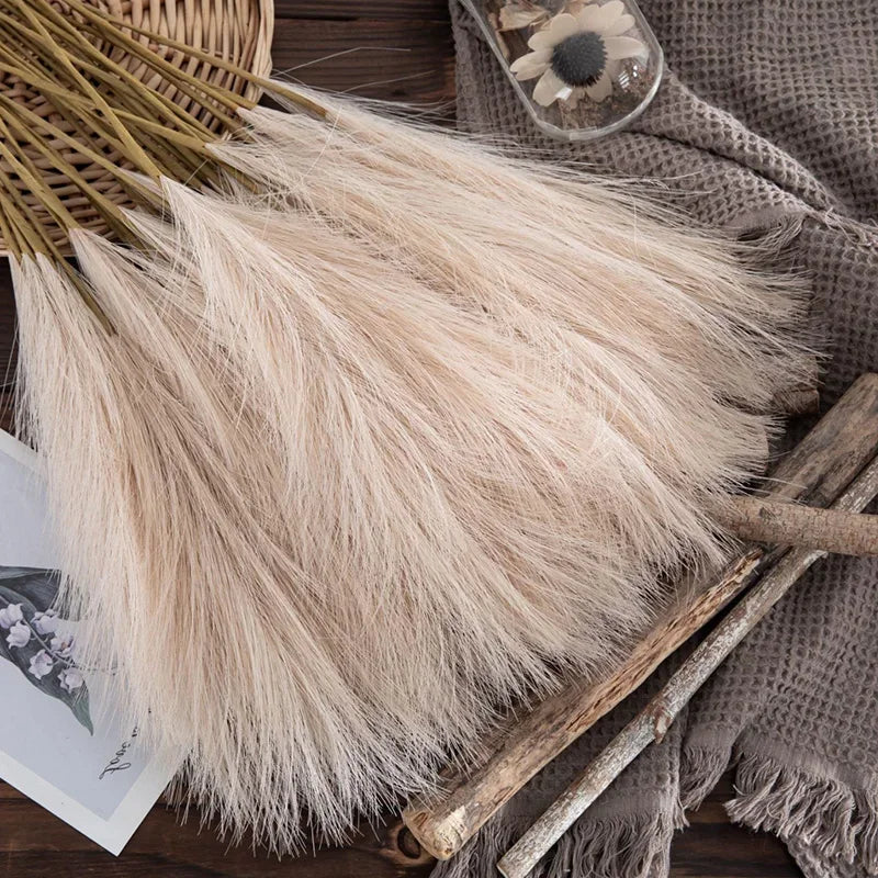 5PCS 55CM Fluffy Pampas Grass – Boho Artificial Flower for Home, Wedding & Party Decor