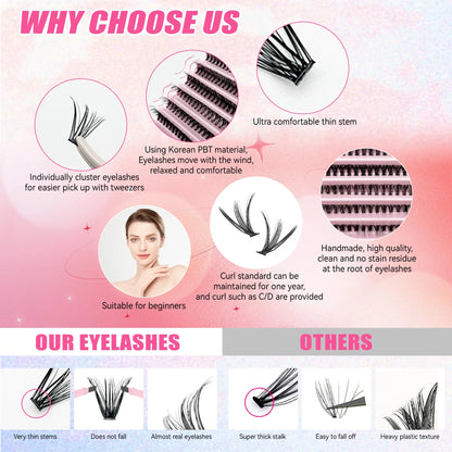 DIY Eyelash Extension Kit – 200 PCS Clusters with Bond & Seal Glue
