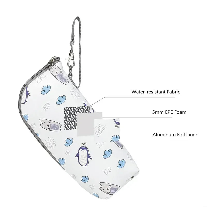 Baby Bottle Warmer Bag – Insulated, Aluminum Lined, Stroller Hanging Storage for Drinks