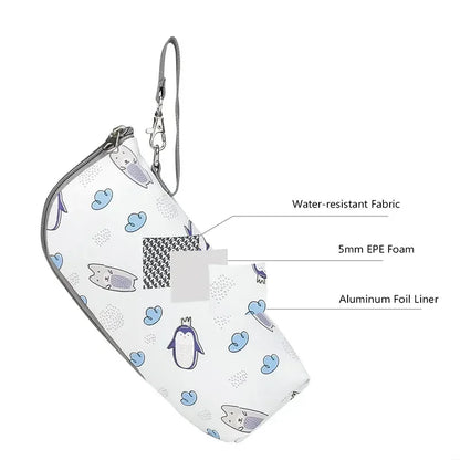 Baby Bottle Warmer Bag – Insulated, Aluminum Lined, Stroller Hanging Storage for Drinks