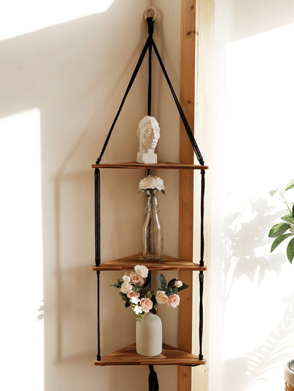 1/2/3-Tier Boho Corner Wall Shelf – Floating Wood Display for Home Decor
