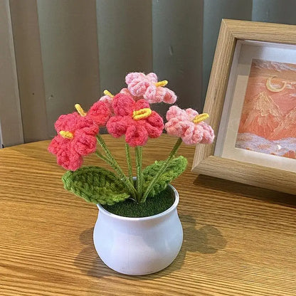 DIY Mini Handwoven Rose Plant – Woolen Thread Potted Decor for Office & Home