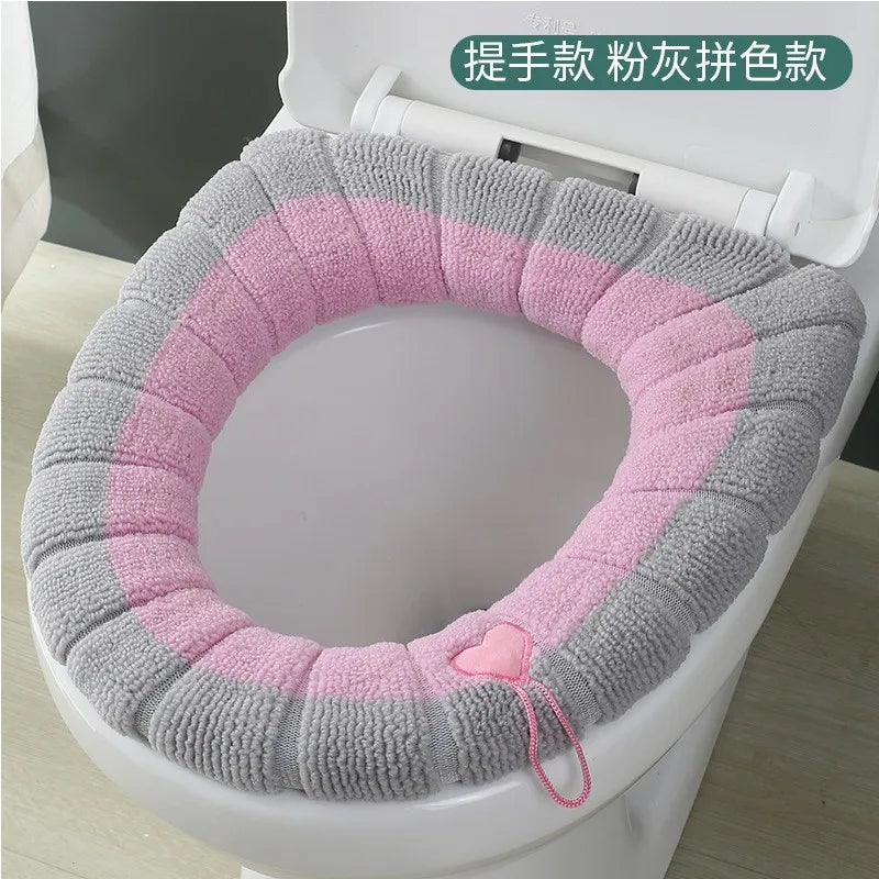 Winter Warm Toilet Seat Cover – Thick Soft Washable Cushion with Handle