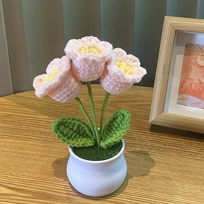 DIY Mini Handwoven Rose Plant – Woolen Thread Potted Decor for Office & Home