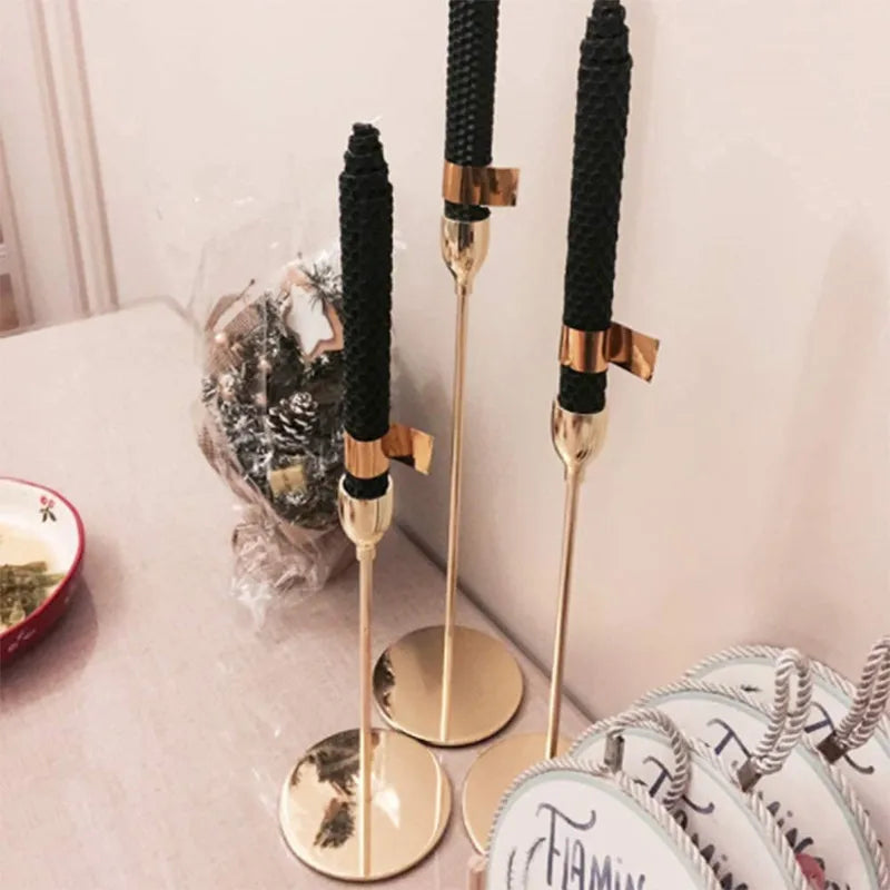 3Pcs Chinese Style Gold Metal Candle Holders – Wedding & Home Decor