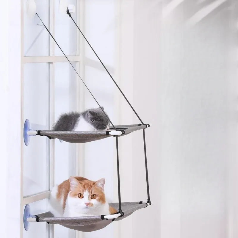 Cat Hammock Window Bed with Suction Cups – Double-Decker Hanging Seat & Tunnel Perch for Cats and Kittens