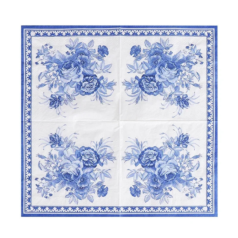 20pcs Blue Printed 2-Ply Paper Napkins Party & Wedding Use