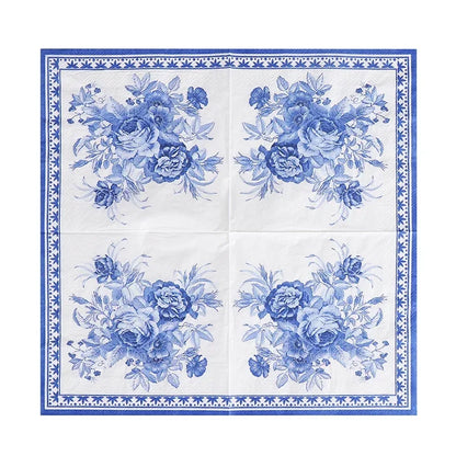 20pcs Blue Printed 2-Ply Paper Napkins Party & Wedding Use