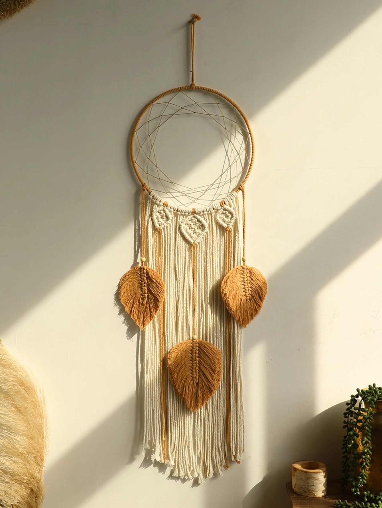 Boho Macrame Leaf Dream Catcher – Handmade Wall Hanging Tapestry Decor