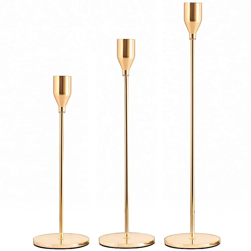 3Pcs Chinese Style Gold Metal Candle Holders – Wedding & Home Decor