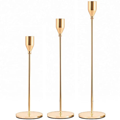 3Pcs Chinese Style Gold Metal Candle Holders – Wedding & Home Decor