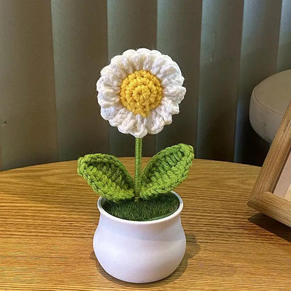 DIY Mini Handwoven Rose Plant – Woolen Thread Potted Decor for Office & Home