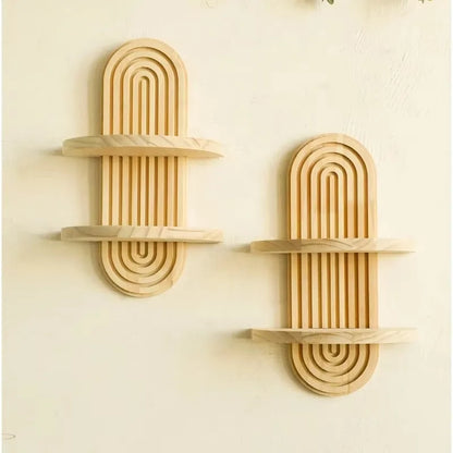 Boho Wooden Wall Shelf – Modern Wall-Mounted Storage & Display Rack