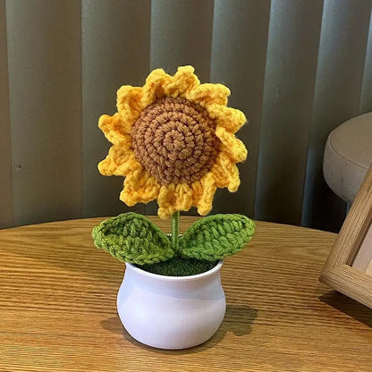 DIY Mini Handwoven Rose Plant – Woolen Thread Potted Decor for Office & Home
