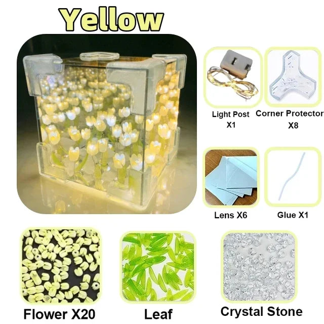 DIY Tulip Mirror Cube Lamp – Handmade Flower Night Light & Bedroom Decor Gift