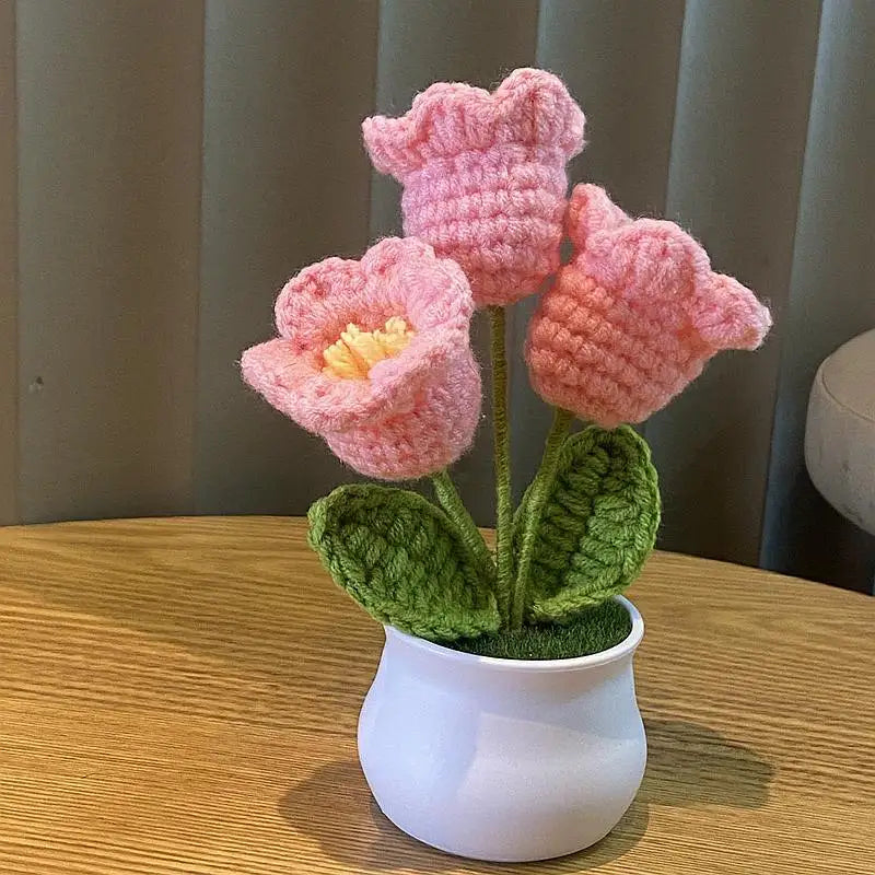 DIY Mini Handwoven Rose Plant – Woolen Thread Potted Decor for Office & Home