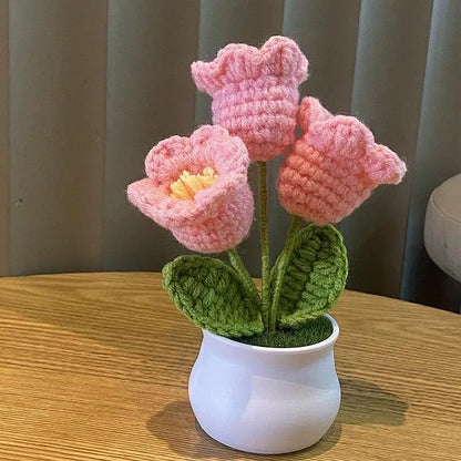 DIY Mini Handwoven Rose Plant – Woolen Thread Potted Decor for Office & Home
