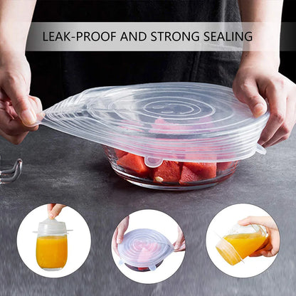 6PCS Reusable Silicone Lids Flexible Fresh-Keepers for Cans & Dishes