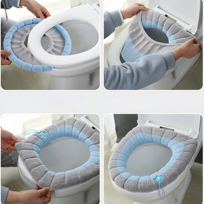 Winter Warm Toilet Seat Cover – Thick Soft Washable Cushion with Handle