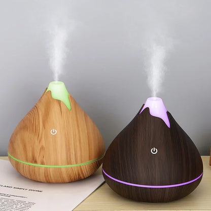 350ML Wood Grain Ultrasonic Essential Oil Diffuser with Remote & 7-Color LED Light