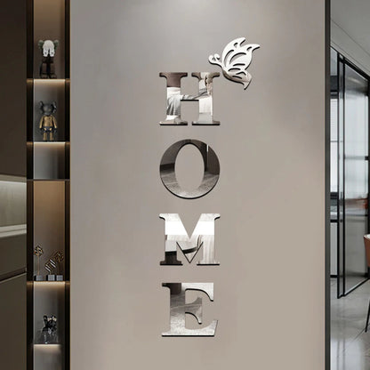 3D Mirror Home Logo Wall Sticker – Entrance Decor
