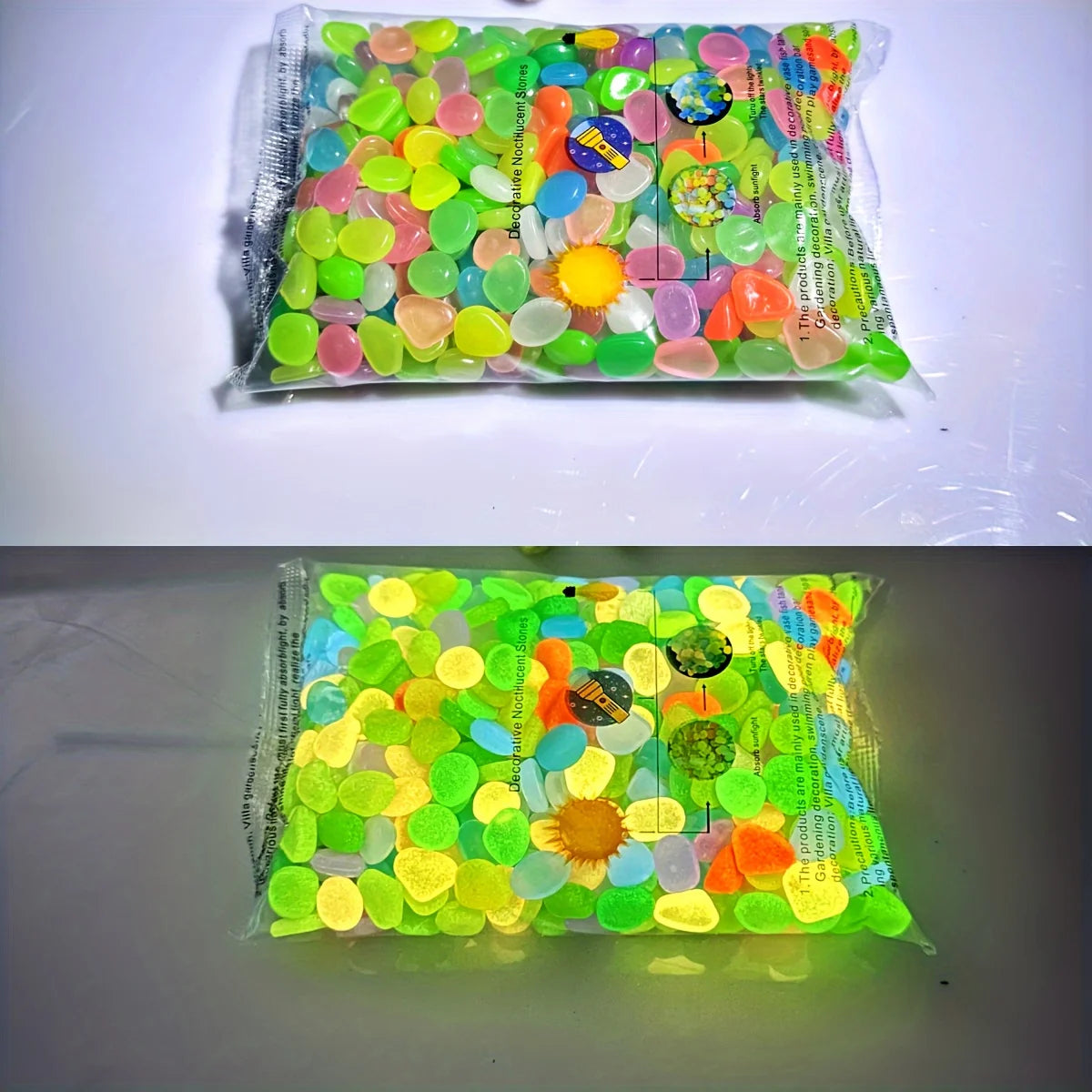 100pcs Glow-in-the-Dark Garden Pebbles  Luminous Stones for Decor